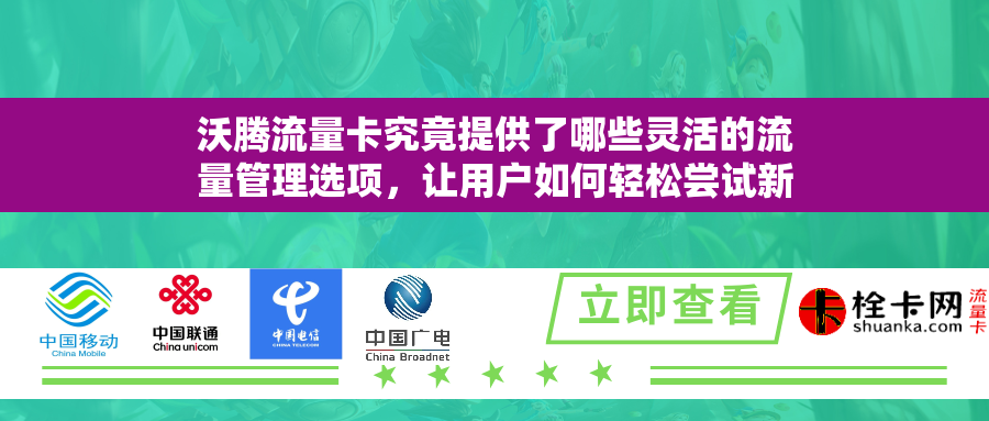 沃腾流量卡究竟提供了哪些灵活的流量管理选项,让用户如何轻松尝试新服务? 沃腾流量卡究竟提供了哪些灵活的流量管理选项,让用户如何轻松尝试新服务?