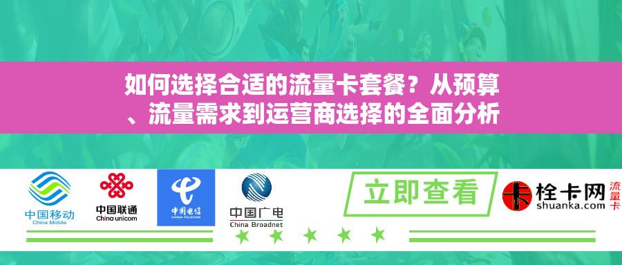 详细阅读:如何选择合适的流量卡套餐?从预算、流量需求到运营商选择的全面分析 如何选择合适的流量卡套餐?从预算、流量需求到运营商选择的全面分析