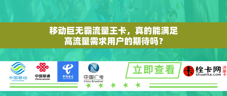 移动巨无霸流量王卡，真的能满足高流量需求用户的期待吗？